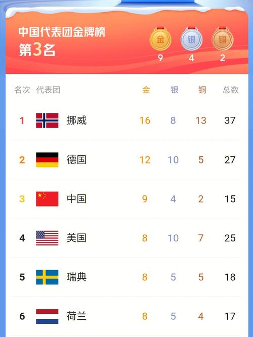 中国冬奥会奖牌榜统计